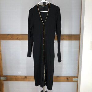 Jacob Black Crepe Gold Long Sleeve Button Up Bodycon Dress / Cardigan Sz S‎